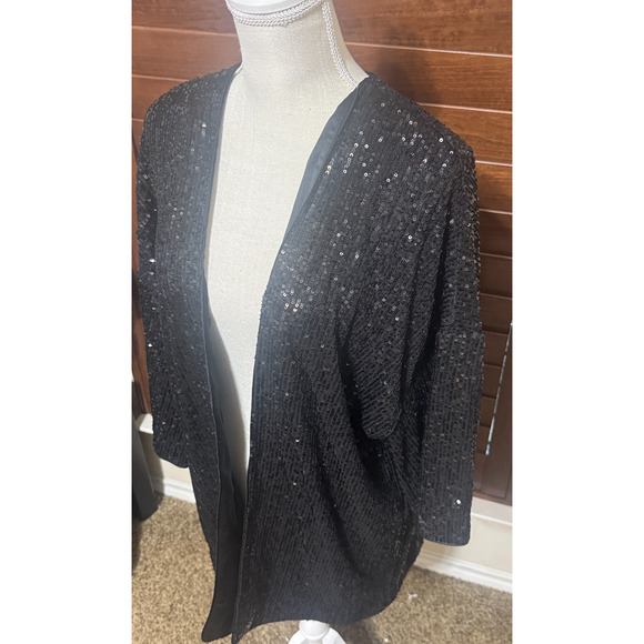 NWT The Limited Women's L Black Jacket All over Sequin Open Cardigan Formal Glam - Picture 2 of 7